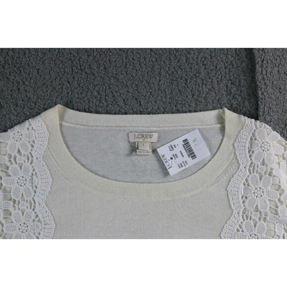 New J. crew Sweater Womens Large Lace Cotton Ivory White Pullover - Picture 3 of 6